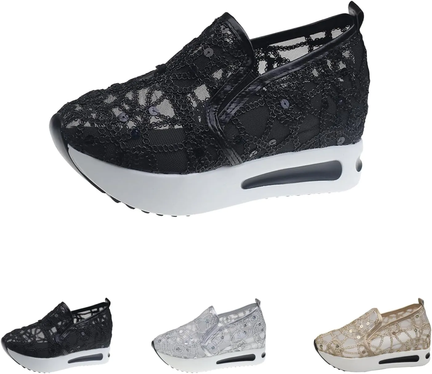 Orthopedic Shoes for Women Wide Width Breathable Mesh Platform Wedge Comfy Flower Embroidered Mesh Air Casual Sneakers