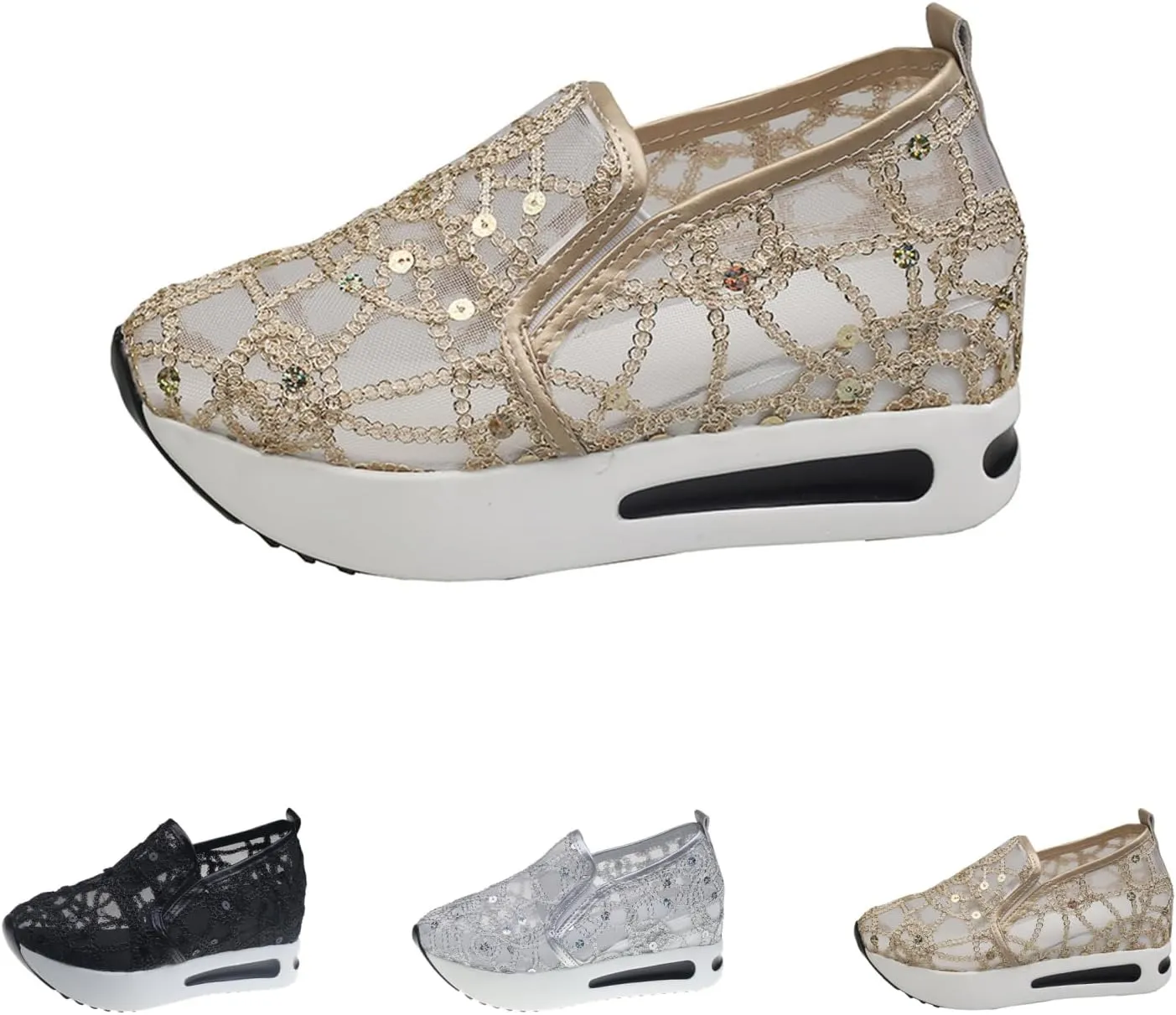 Orthopedic Shoes for Women Wide Width Breathable Mesh Platform Wedge Comfy Flower Embroidered Mesh Air Casual Sneakers