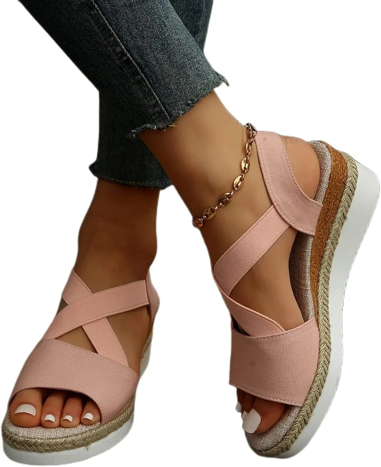 Orthopedic Wedge Sandals for Women Summer Dressy Flat Open Toe Ankle Strap Sandals Platform Espadrilles Casual Strappy Slip on Sandals Beach Non Slip Sandals Comfortable Outdoor Shoes