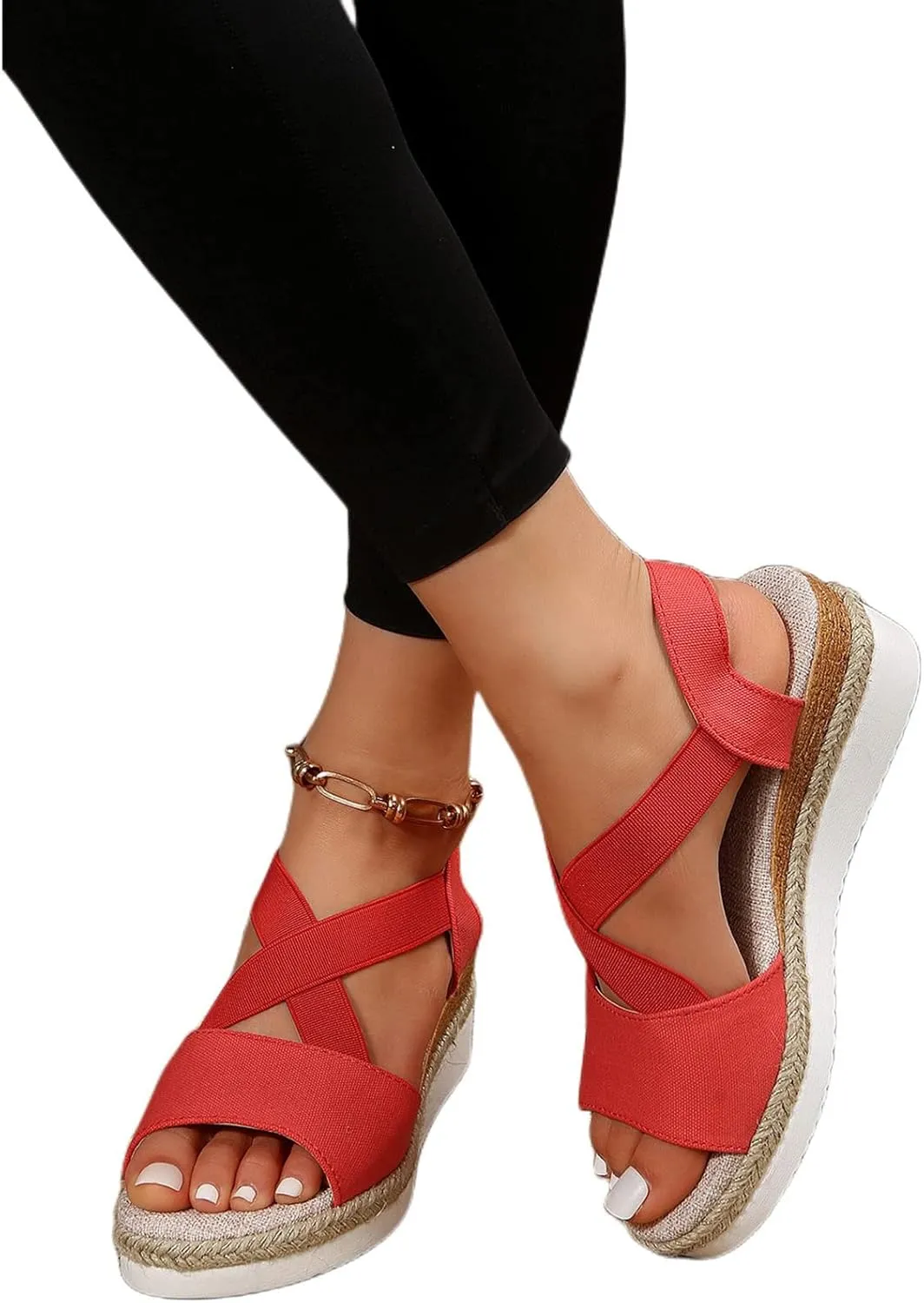 Orthopedic Wedge Sandals for Women Summer Dressy Flat Open Toe Ankle Strap Sandals Platform Espadrilles Casual Strappy Slip on Sandals Beach Non Slip Sandals Comfortable Outdoor Shoes