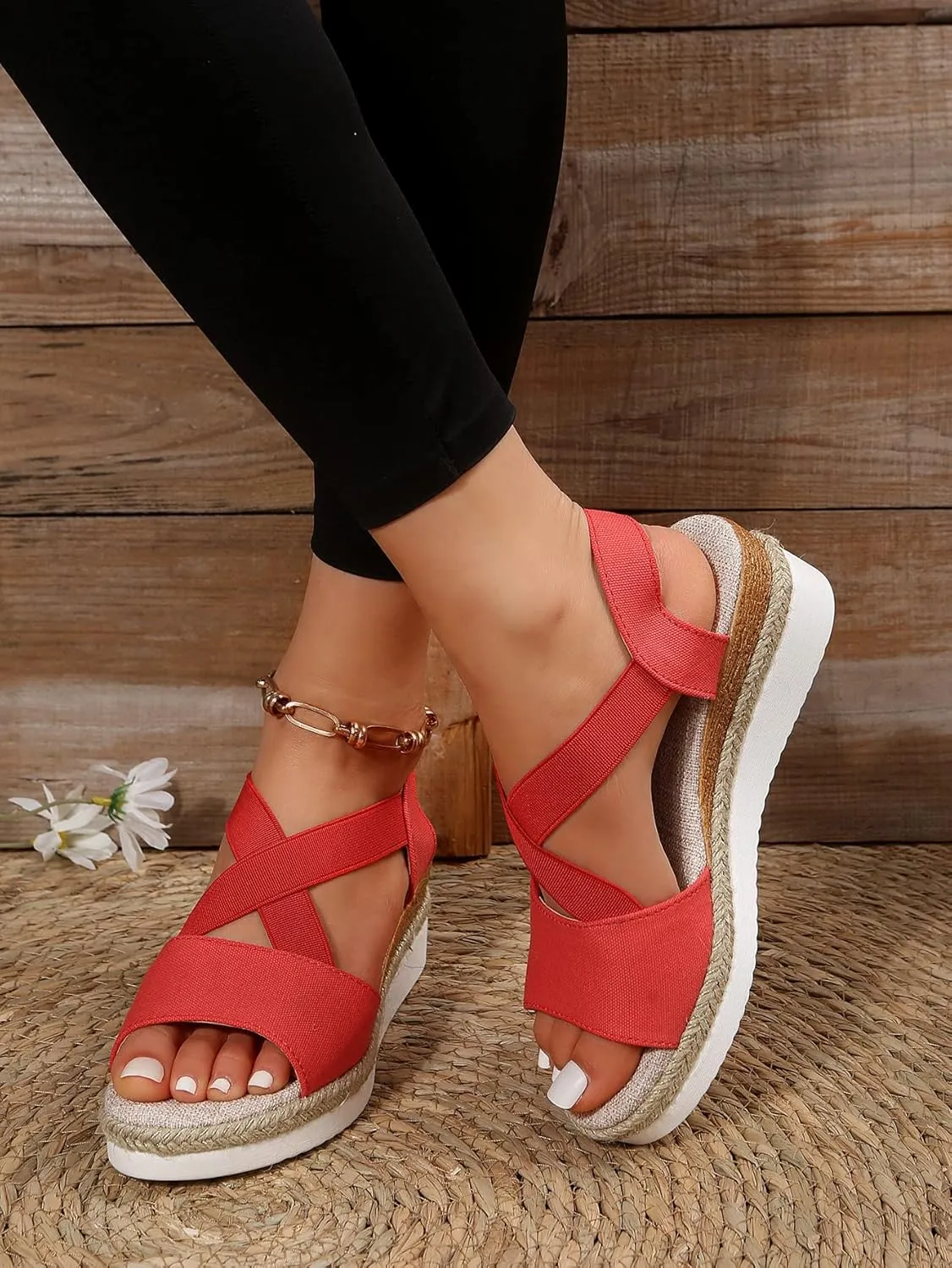 Orthopedic Wedge Sandals for Women Summer Dressy Flat Open Toe Ankle Strap Sandals Platform Espadrilles Casual Strappy Slip on Sandals Beach Non Slip Sandals Comfortable Outdoor Shoes