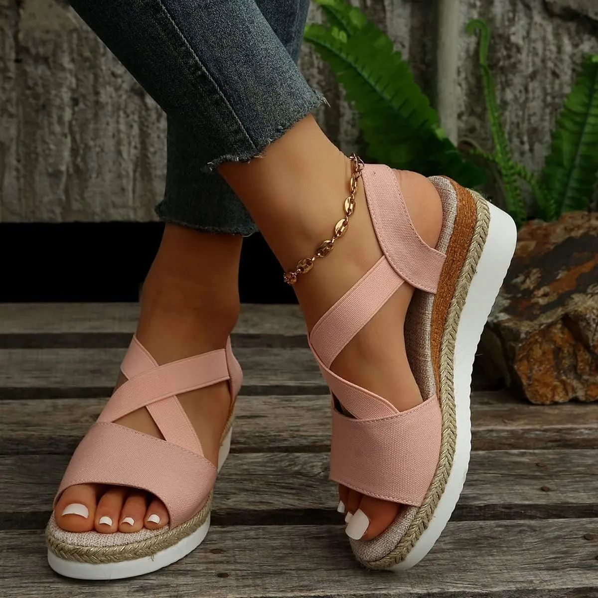 Orthopedic Wedge Sandals for Women Summer Dressy Flat Open Toe Ankle Strap Sandals Platform Espadrilles Casual Strappy Slip on Sandals Beach Non Slip Sandals Comfortable Outdoor Shoes