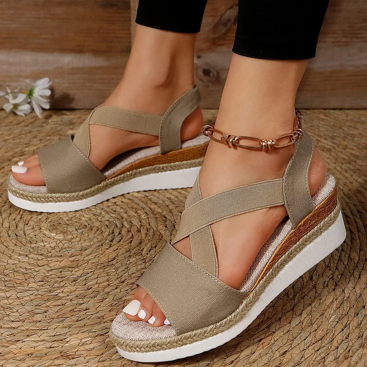 Orthopedic Wedge Sandals for Women Summer Dressy Flat Open Toe Ankle Strap Sandals Platform Espadrilles Casual Strappy Slip on Sandals Beach Non Slip Sandals Comfortable Outdoor Shoes