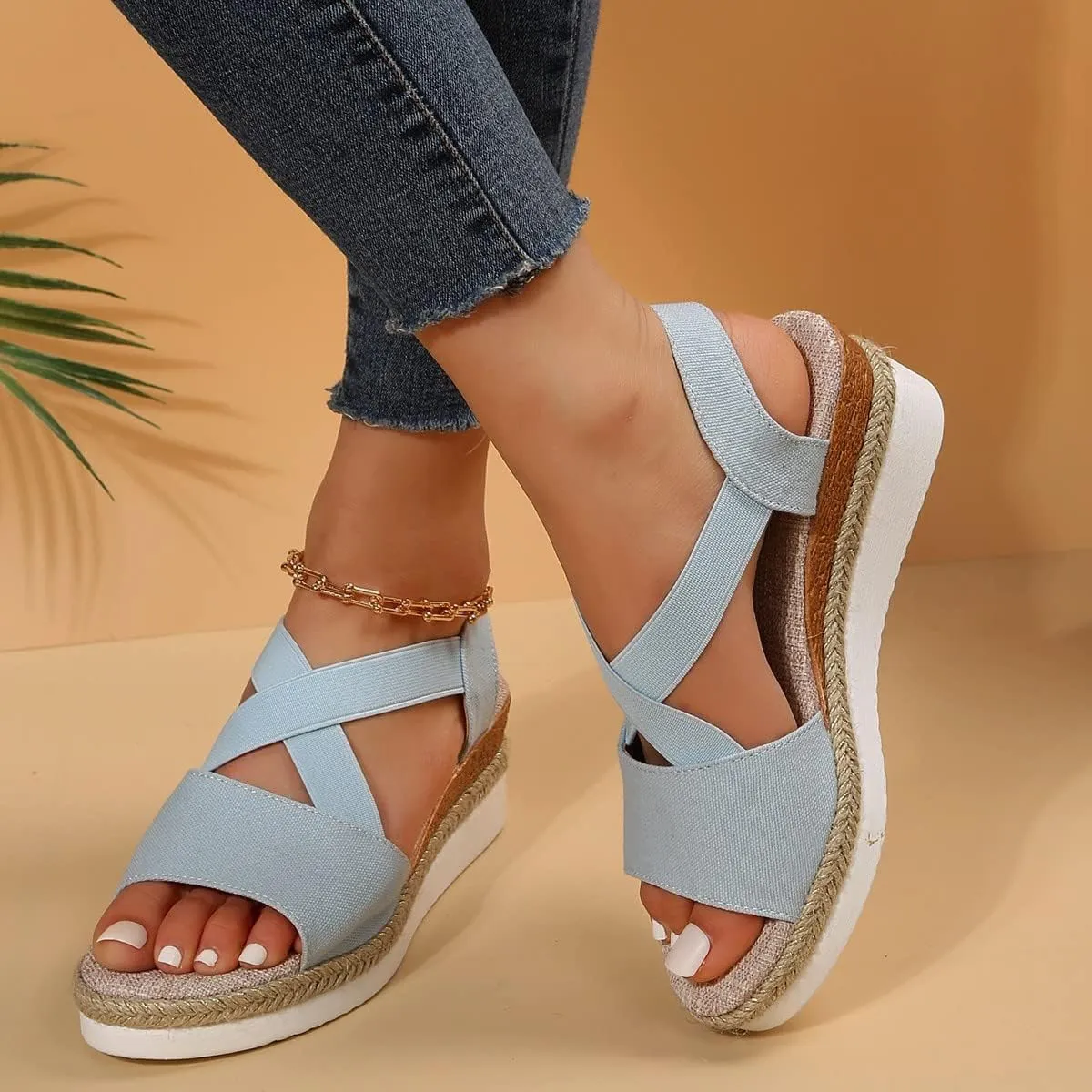 Orthopedic Wedge Sandals for Women Summer Dressy Flat Open Toe Ankle Strap Sandals Platform Espadrilles Casual Strappy Slip on Sandals Beach Non Slip Sandals Comfortable Outdoor Shoes