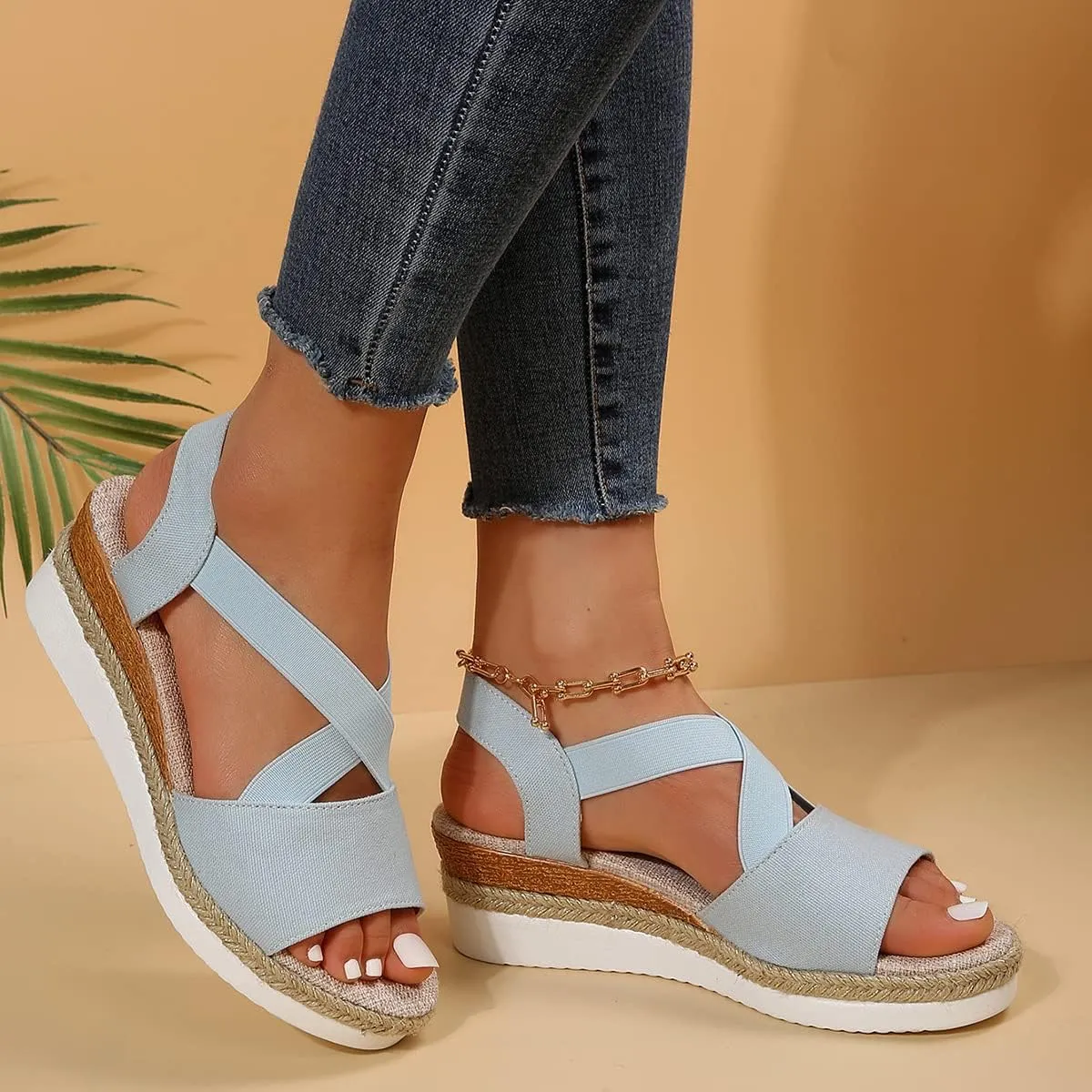 Orthopedic Wedge Sandals for Women Summer Dressy Flat Open Toe Ankle Strap Sandals Platform Espadrilles Casual Strappy Slip on Sandals Beach Non Slip Sandals Comfortable Outdoor Shoes