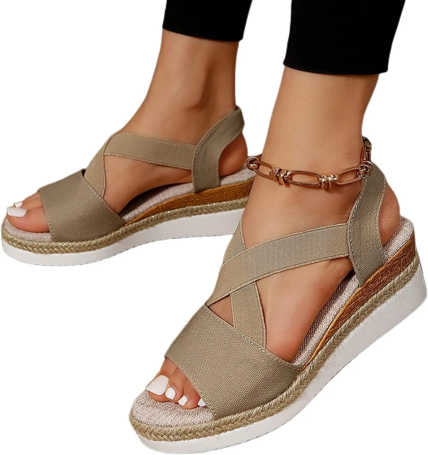 Orthopedic Wedge Sandals for Women Summer Dressy Flat Open Toe Ankle Strap Sandals Platform Espadrilles Casual Strappy Slip on Sandals Beach Non Slip Sandals Comfortable Outdoor Shoes
