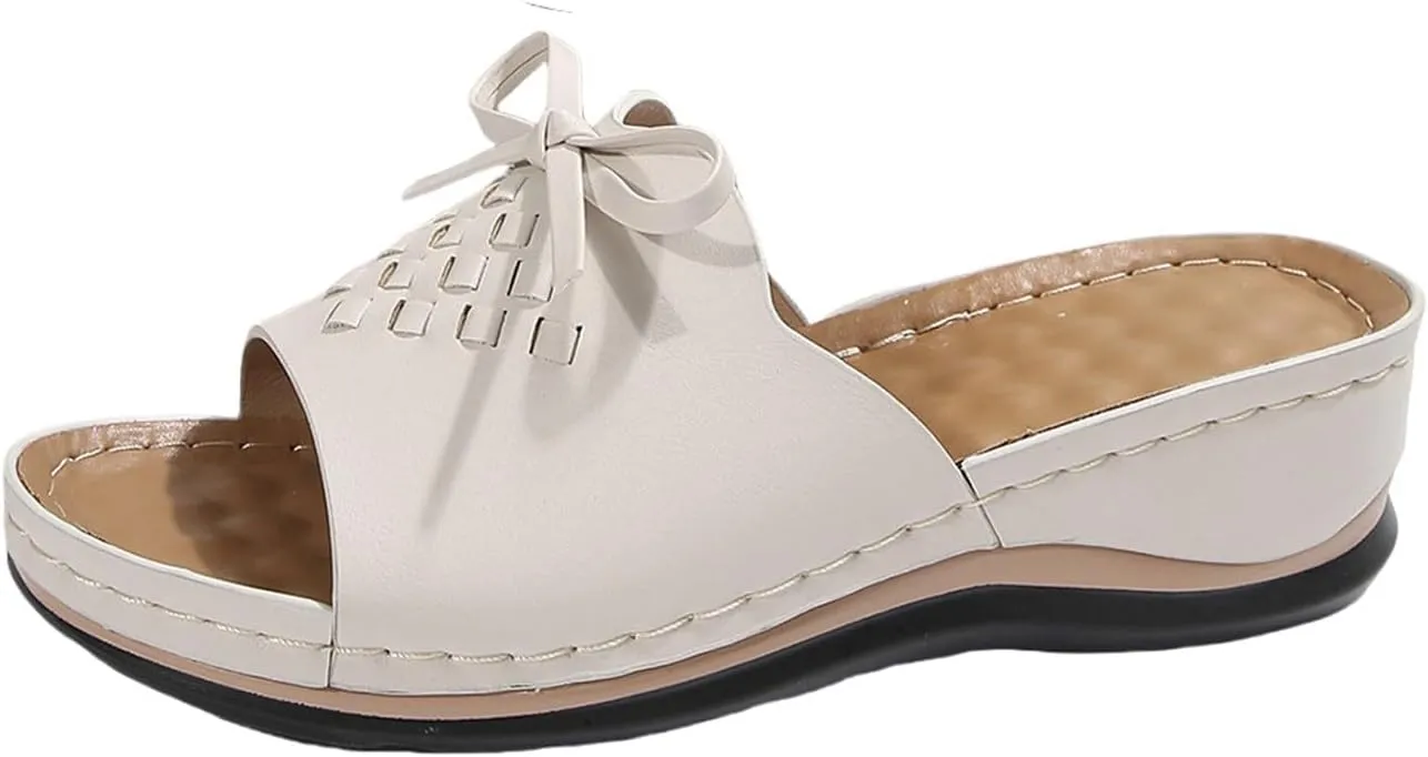 Orthopedic Wedge Sandals for Women Summer Dressy Flat Sandal Open Toe Slip on Sandals Casual Comfortable Beach Outdoor Dress Shoes