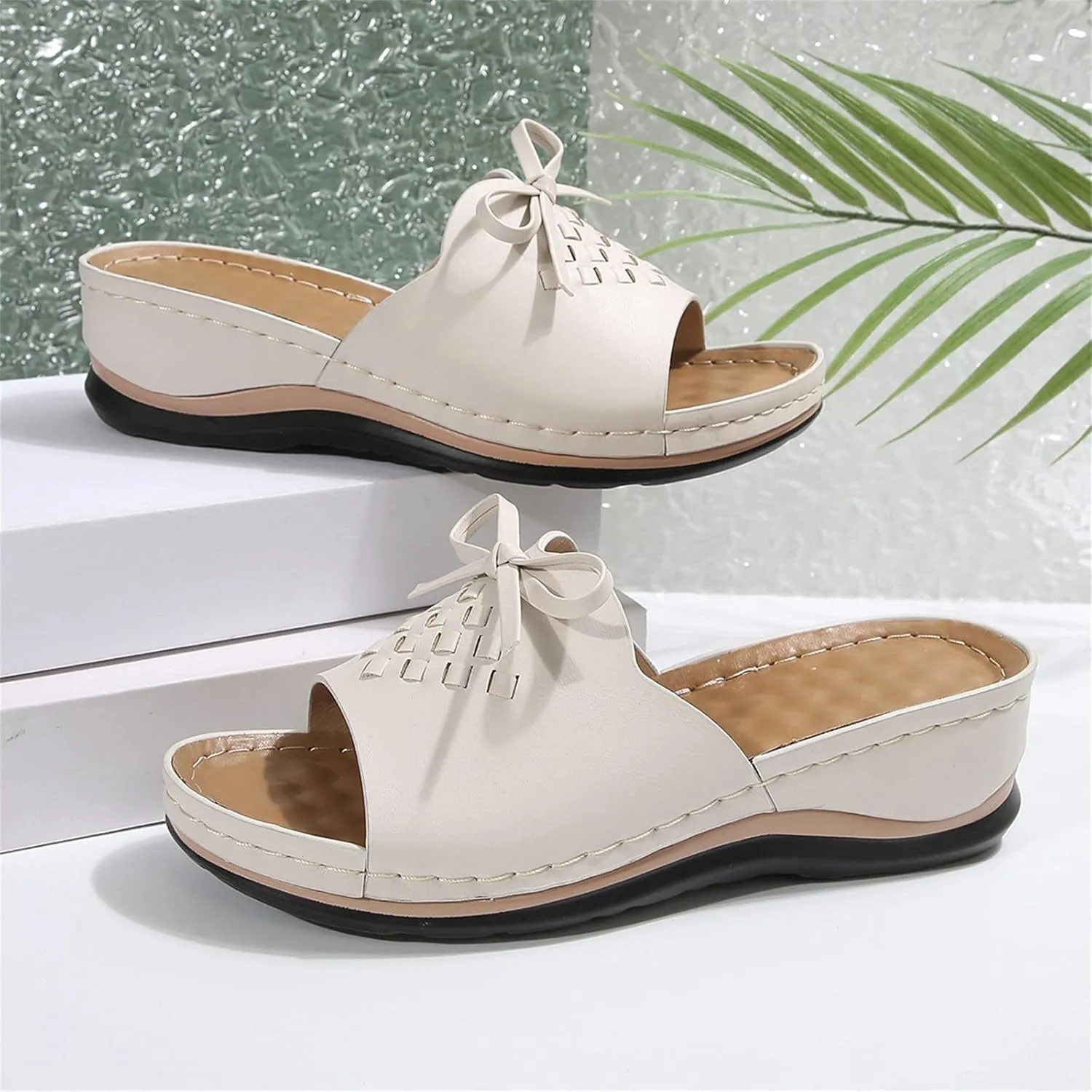 Orthopedic Wedge Sandals for Women Summer Dressy Flat Sandal Open Toe Slip on Sandals Casual Comfortable Beach Outdoor Dress Shoes