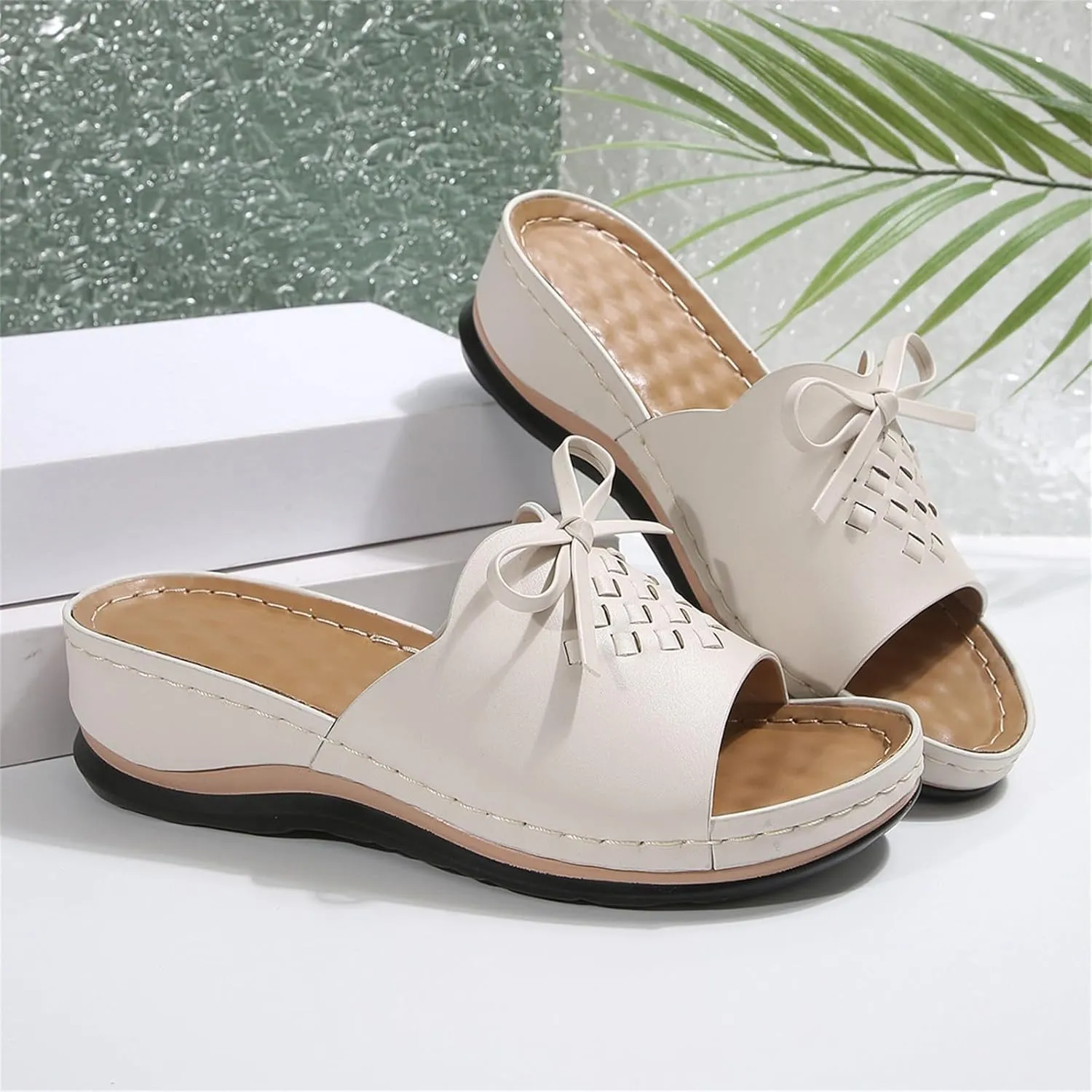 Orthopedic Wedge Sandals for Women Summer Dressy Flat Sandal Open Toe Slip on Sandals Casual Comfortable Beach Outdoor Dress Shoes