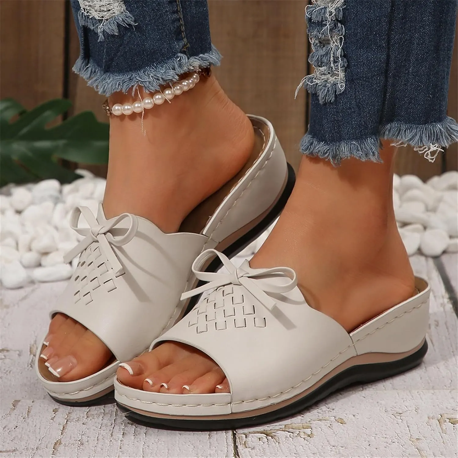 Orthopedic Wedge Sandals for Women Summer Dressy Flat Sandal Open Toe Slip on Sandals Casual Comfortable Beach Outdoor Dress Shoes