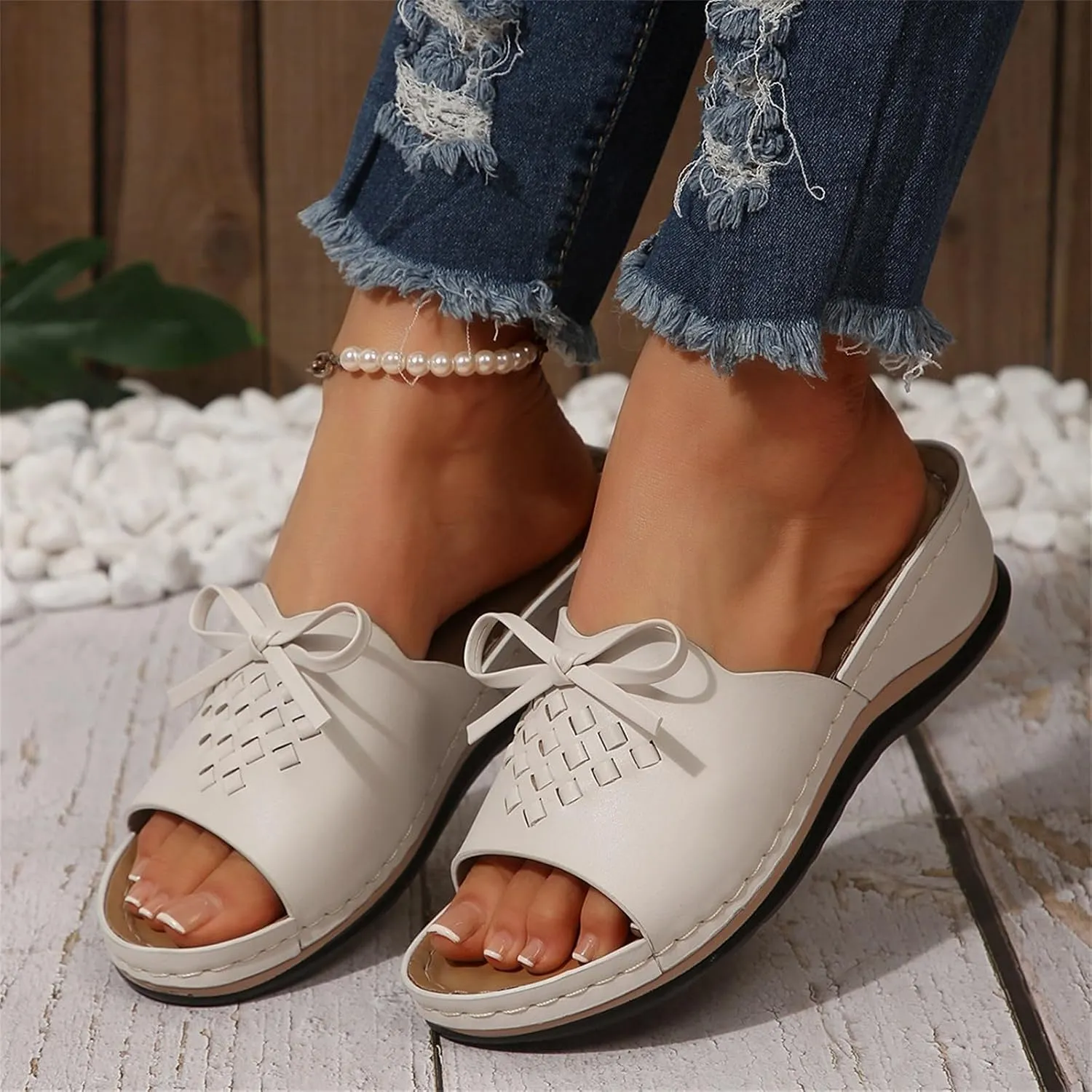 Orthopedic Wedge Sandals for Women Summer Dressy Flat Sandal Open Toe Slip on Sandals Casual Comfortable Beach Outdoor Dress Shoes