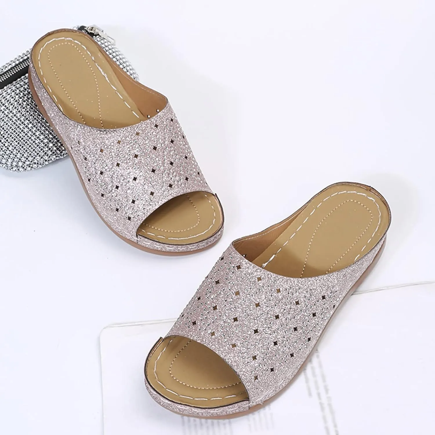 Orthotic Slippers with Arch Support Orthotic Wide Foot Sandals for Women Slide On Sandals for Women Dressy Orthotic Ladies Dress Sandals Low Heel Orthopedic Summer Sandals for Women 2025