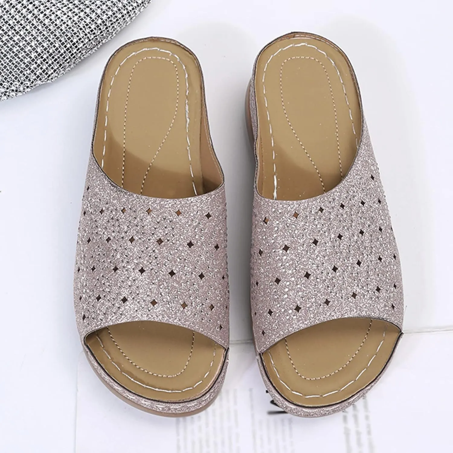 Orthotic Slippers with Arch Support Orthotic Wide Foot Sandals for Women Slide On Sandals for Women Dressy Orthotic Ladies Dress Sandals Low Heel Orthopedic Summer Sandals for Women 2025