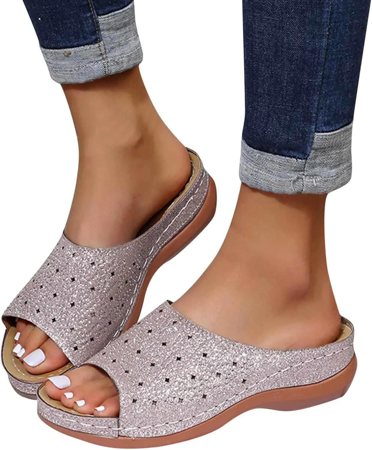 Orthotic Slippers with Arch Support Orthotic Wide Foot Sandals for Women Slide On Sandals for Women Dressy Orthotic Ladies Dress Sandals Low Heel Orthopedic Summer Sandals for Women 2025