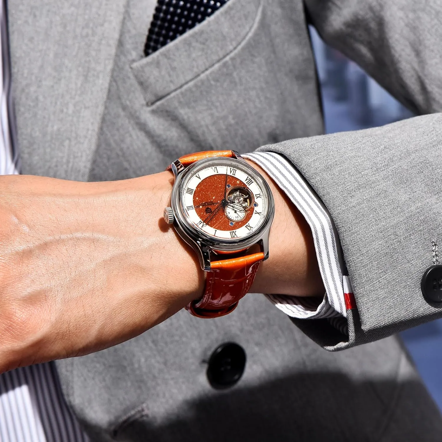 Pagani Design Men's Watch Roman Numeral Dial Stainless Steel Watch 100 Meters Waterproof Welf-Winding Watch NH39 Sports Sapphire Crystal Glass Leather Strap Luxury Men's Watch