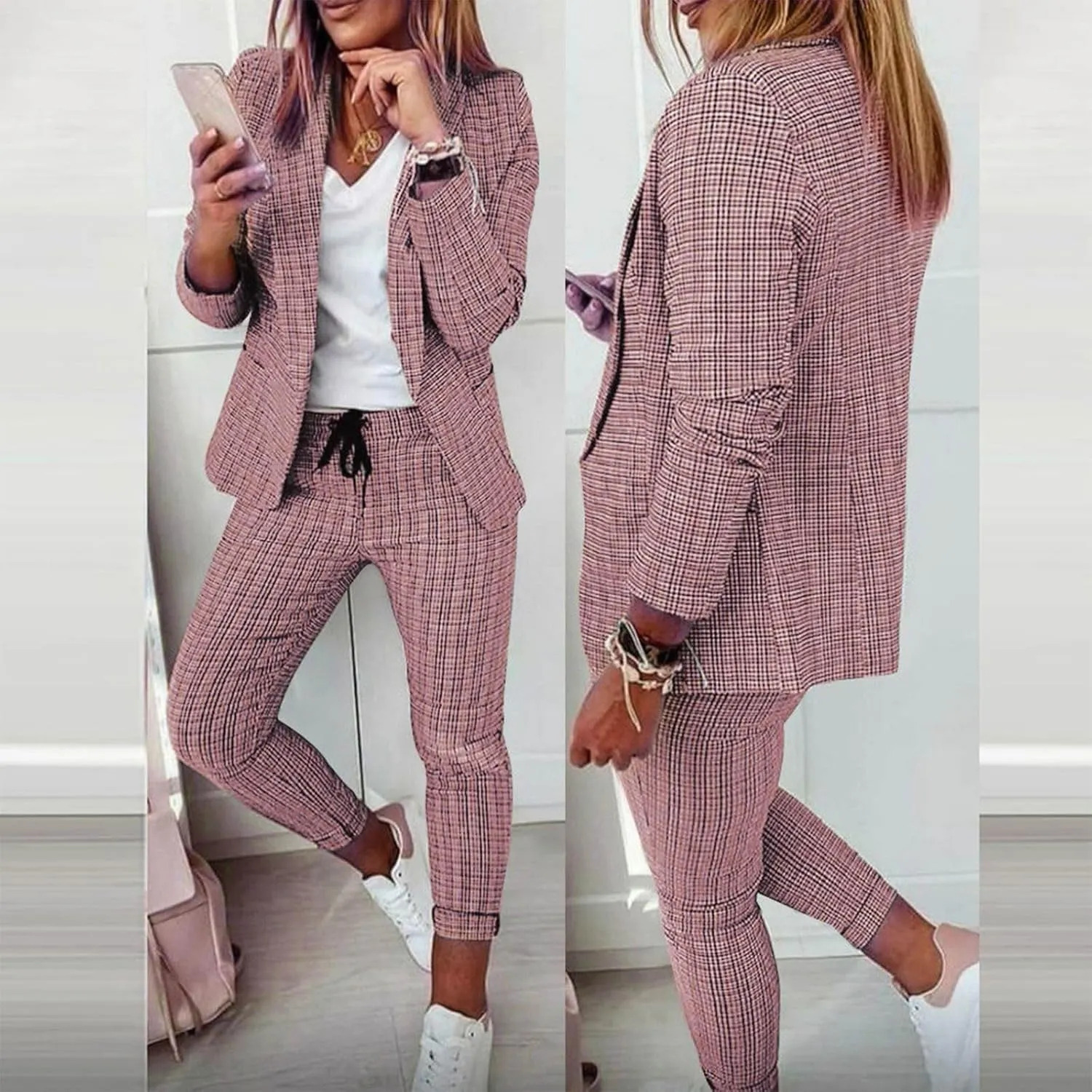 Pants Suits for Women Dressy Business Casual Outfits Blazer Sets Pant Suits 2 Piece Set Work Outfits Office Clothing