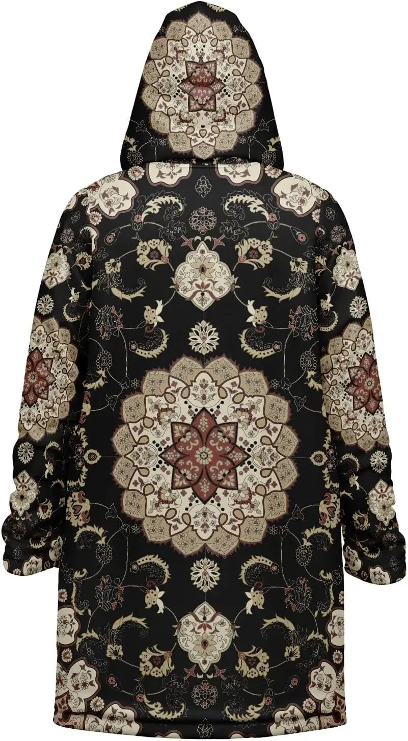 Persian Carpet Cuddle Coat - Unisex Sherpa Lined Hooded Coat, Minky Festival Cloak, Cozy Coat for Men & Women