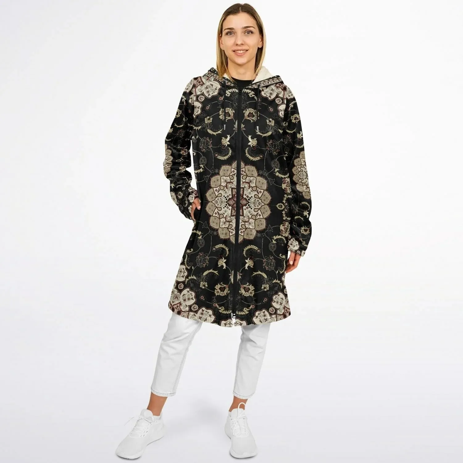 Persian Carpet Cuddle Coat - Unisex Sherpa Lined Hooded Coat, Minky Festival Cloak, Cozy Coat for Men & Women