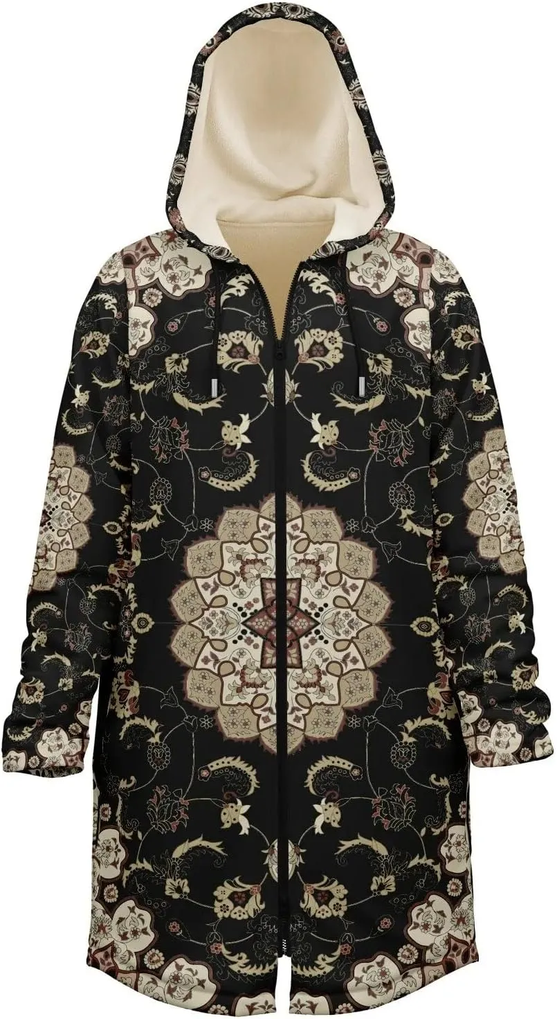 Persian Carpet Cuddle Coat - Unisex Sherpa Lined Hooded Coat, Minky Festival Cloak, Cozy Coat for Men & Women