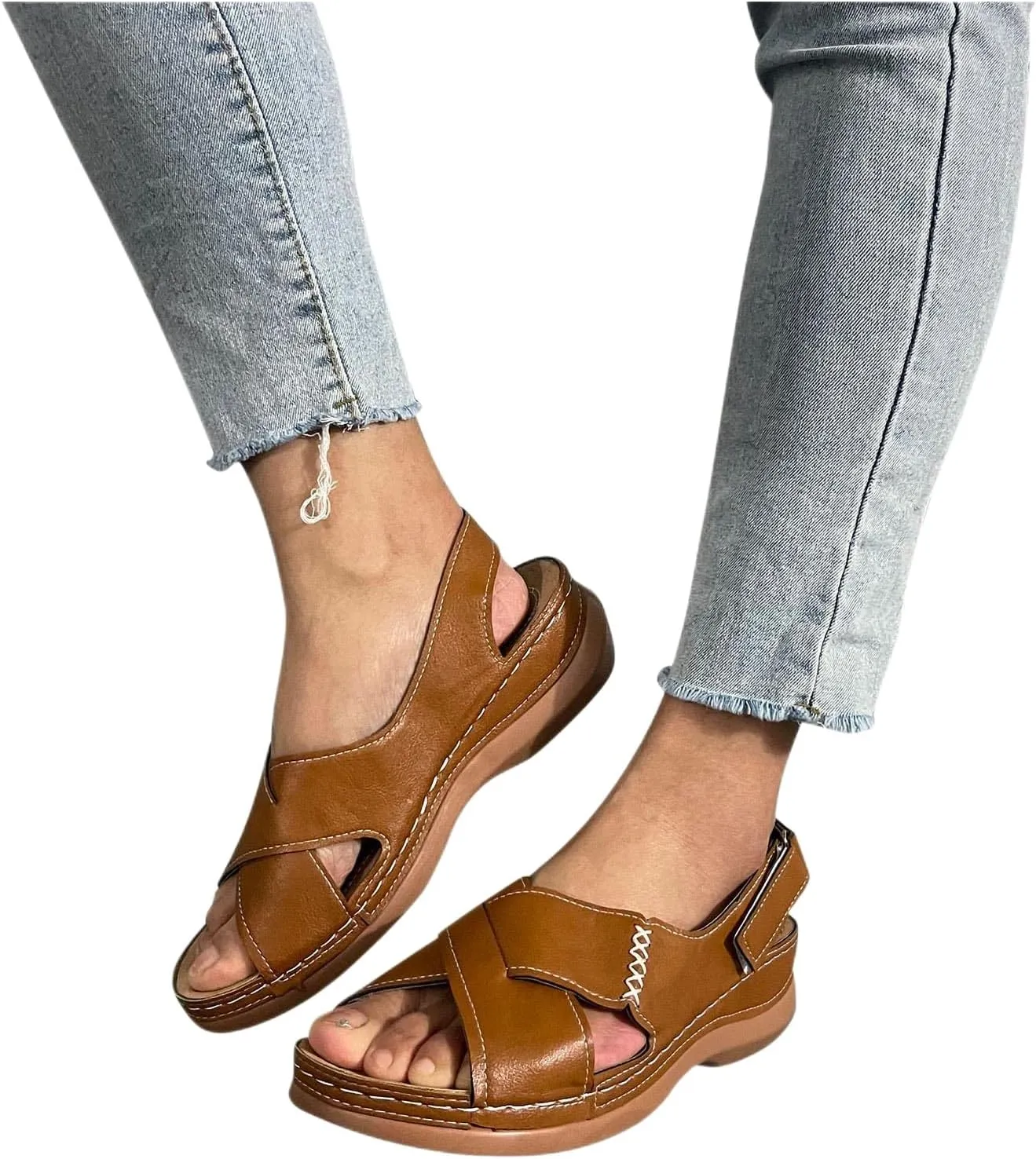 Platform Sandals Women Dressy Wedge Sandals Adjustable Ankle Strap Orthopedic Sandals Casual Summer Sandals Walking Shoes with Arch Support