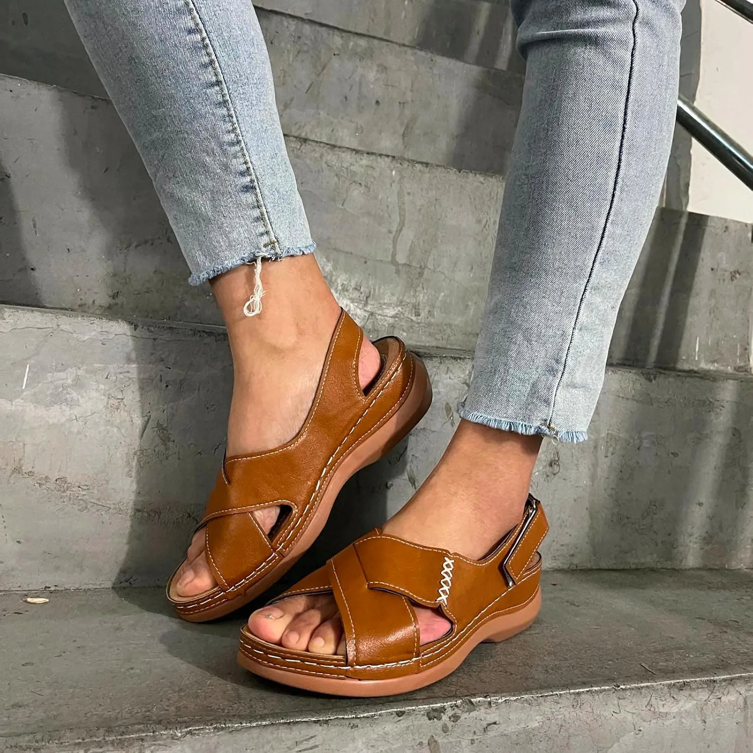 Platform Sandals Women Dressy Wedge Sandals Adjustable Ankle Strap Orthopedic Sandals Casual Summer Sandals Walking Shoes with Arch Support