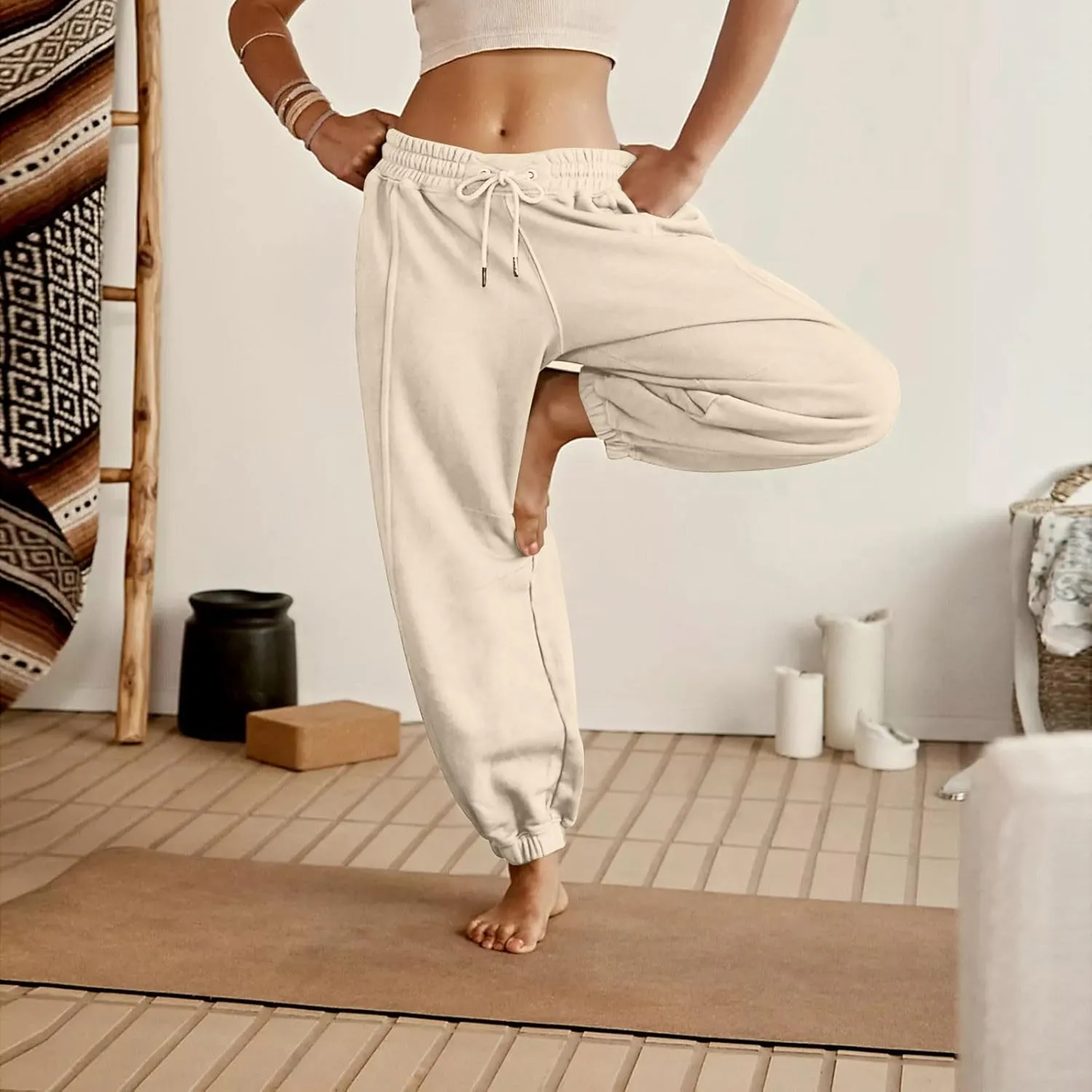 Plus Size Sweatpants for Women Fall Drawstring Jogger Pants Elastic Waist Pants Loose Trousers Comfy with Pocket