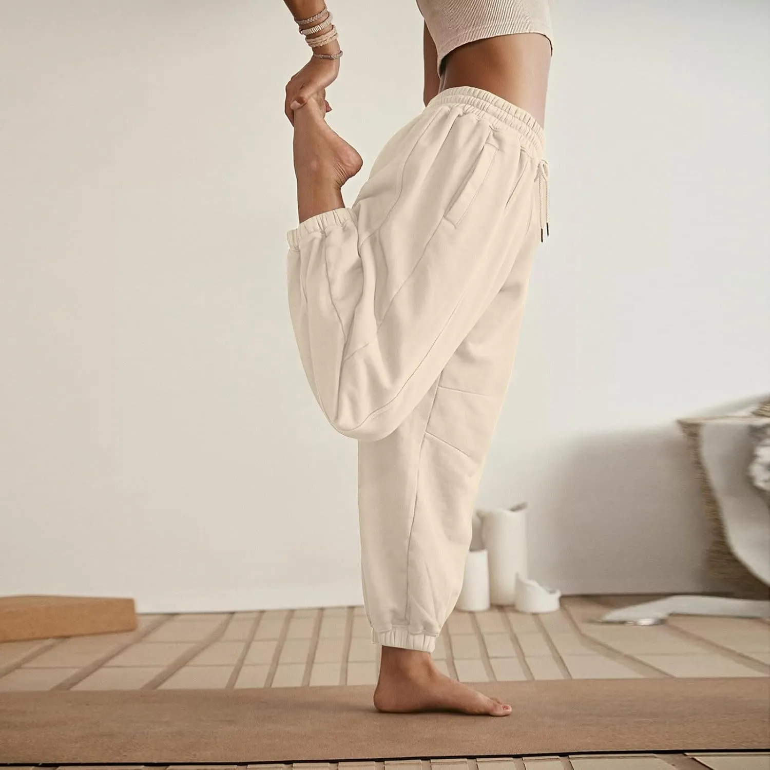 Plus Size Sweatpants for Women Fall Drawstring Jogger Pants Elastic Waist Pants Loose Trousers Comfy with Pocket