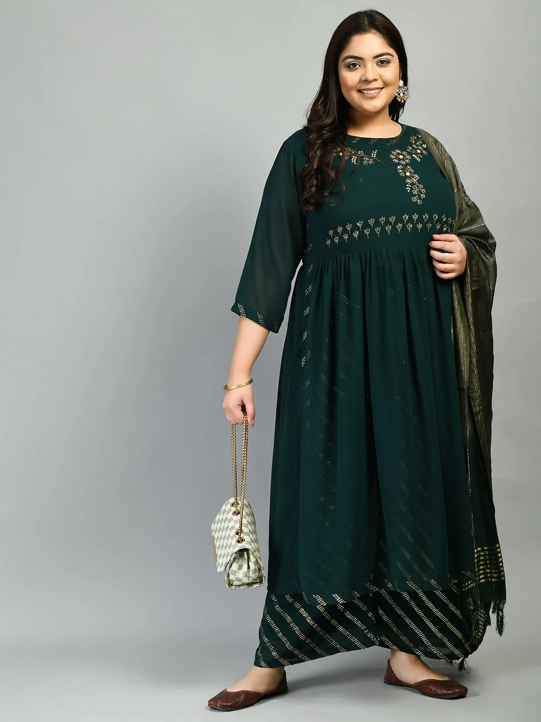 Plus Size Zinnia Bottle Green Nyraa Kurta Set