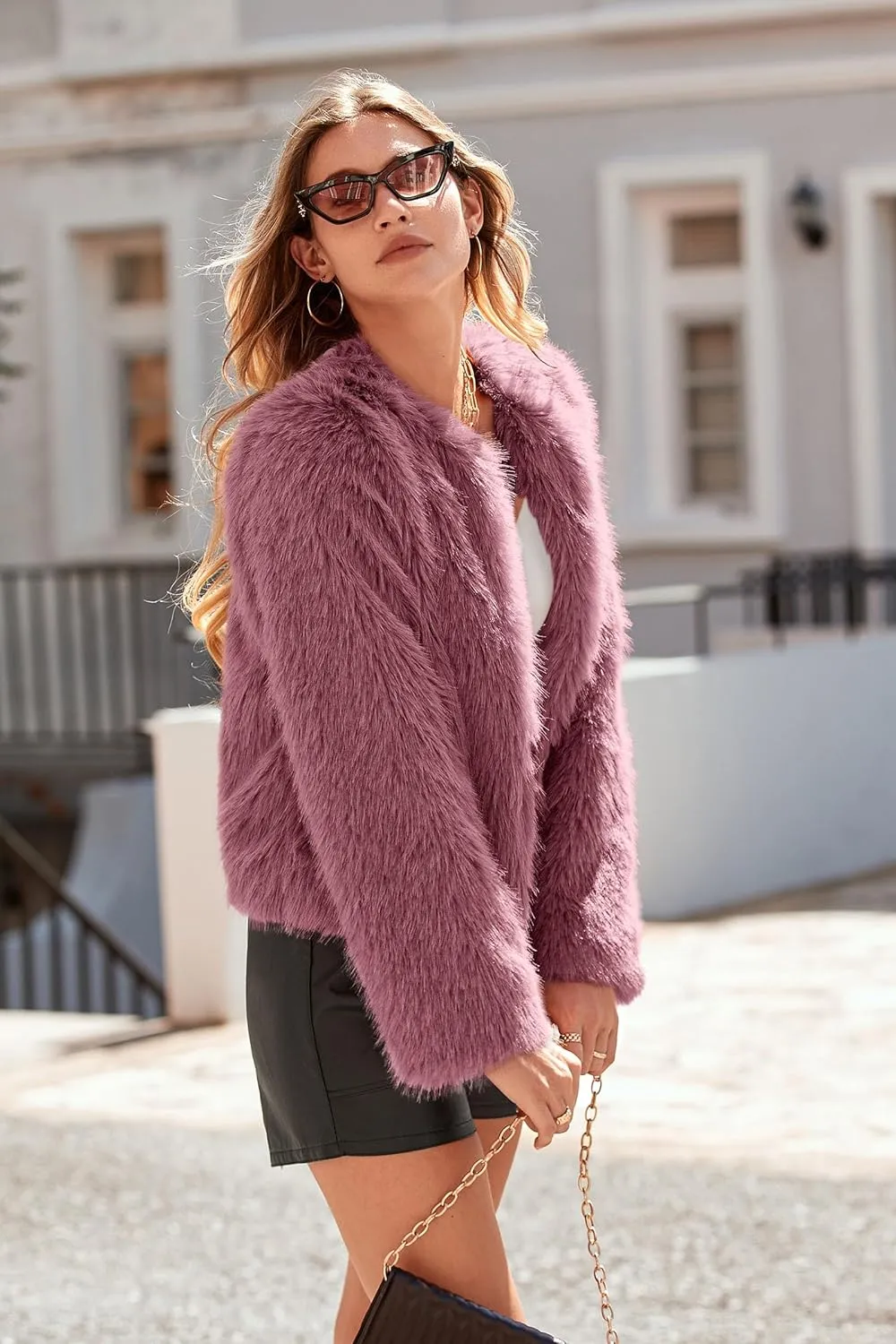 PRETTYGARDEN Women's 2025 Winter Coats Fleece Cropped Jacket Faux Fur Long Sleeve Pockets Shaggy Warm Outerwear Fall Clothes