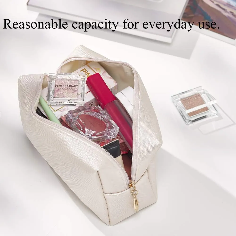 PU Leather Cosmetic Bag for Women Minimalism Makeup Bag for Daily Use Portable Storage Purse Small Neat Cosmetic Pouch Water-resistant Toiletry Bag for Travel (Coffee)
