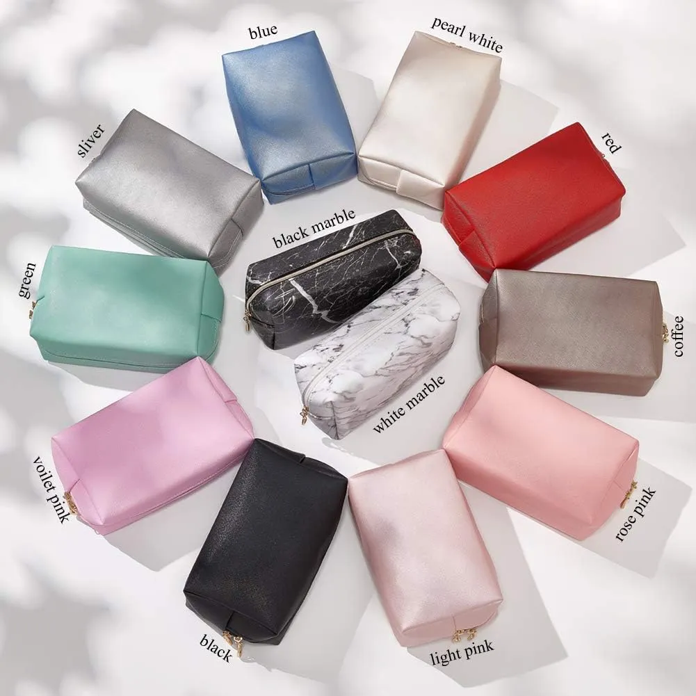 PU Leather Cosmetic Bag for Women Minimalism Makeup Bag for Daily Use Portable Storage Purse Small Neat Cosmetic Pouch Water-resistant Toiletry Bag for Travel (Coffee)