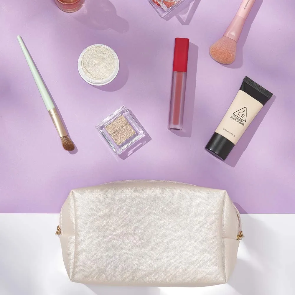 PU Leather Cosmetic Bag for Women Minimalism Makeup Bag for Daily Use Portable Storage Purse Small Neat Cosmetic Pouch Water-resistant Toiletry Bag for Travel (Coffee)