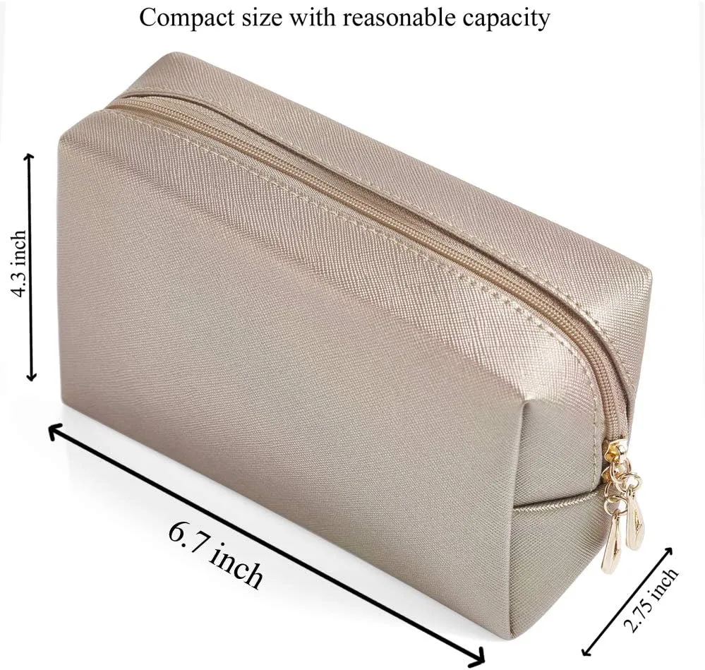 PU Leather Cosmetic Bag for Women Minimalism Makeup Bag for Daily Use Portable Storage Purse Small Neat Cosmetic Pouch Water-resistant Toiletry Bag for Travel (Coffee)