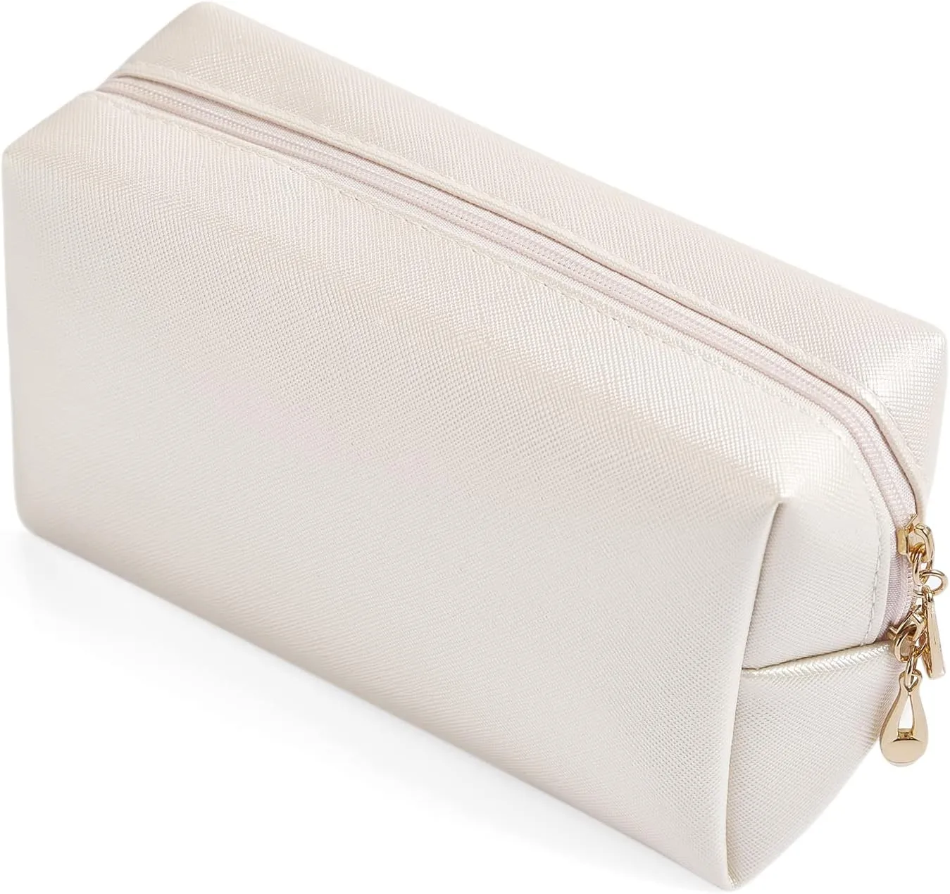 PU Leather Cosmetic Bag for Women Minimalism Makeup Bag for Daily Use Portable Storage Purse Small Neat Cosmetic Pouch Water-resistant Toiletry Bag for Travel (Ivory White)