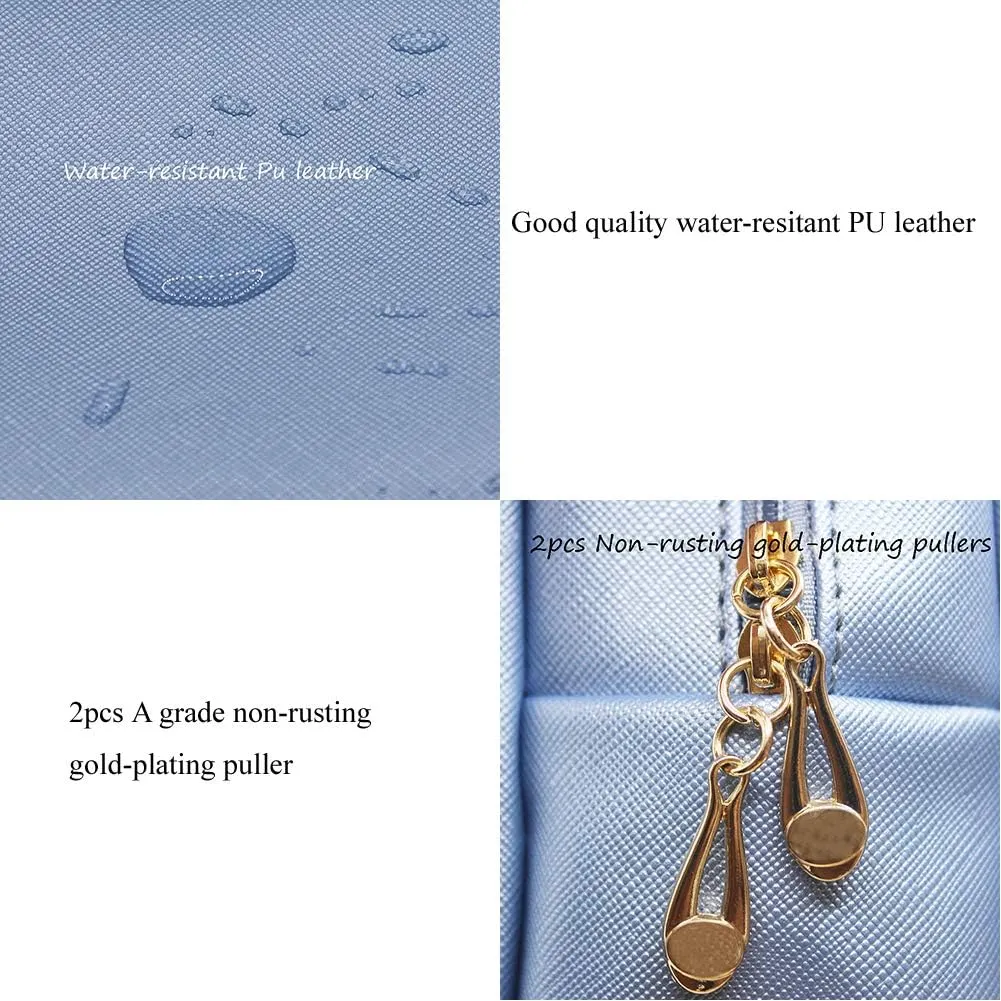PU Leather Cosmetic Bag for Women Minimalism Makeup Bag for Daily Use Portable Storage Purse Small Neat Cosmetic Pouch Water-resistant Toiletry Bag for Travel (Light Blue)