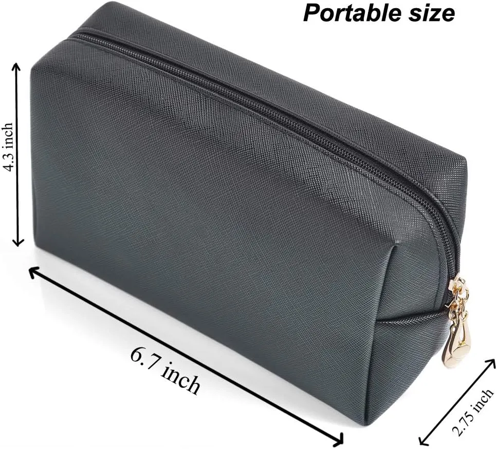 PU Leather Cosmetic Bag for Women Minimalism Makeup Bag for Daily Use Portable Storage Purse Small Neat Cosmetic Pouch Water-resistant Toiletry Bag for Travel(Black)