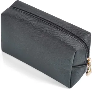 PU Leather Cosmetic Bag for Women Minimalism Makeup Bag for Daily Use Portable Storage Purse Small Neat Cosmetic Pouch Water-resistant Toiletry Bag for Travel(Black)