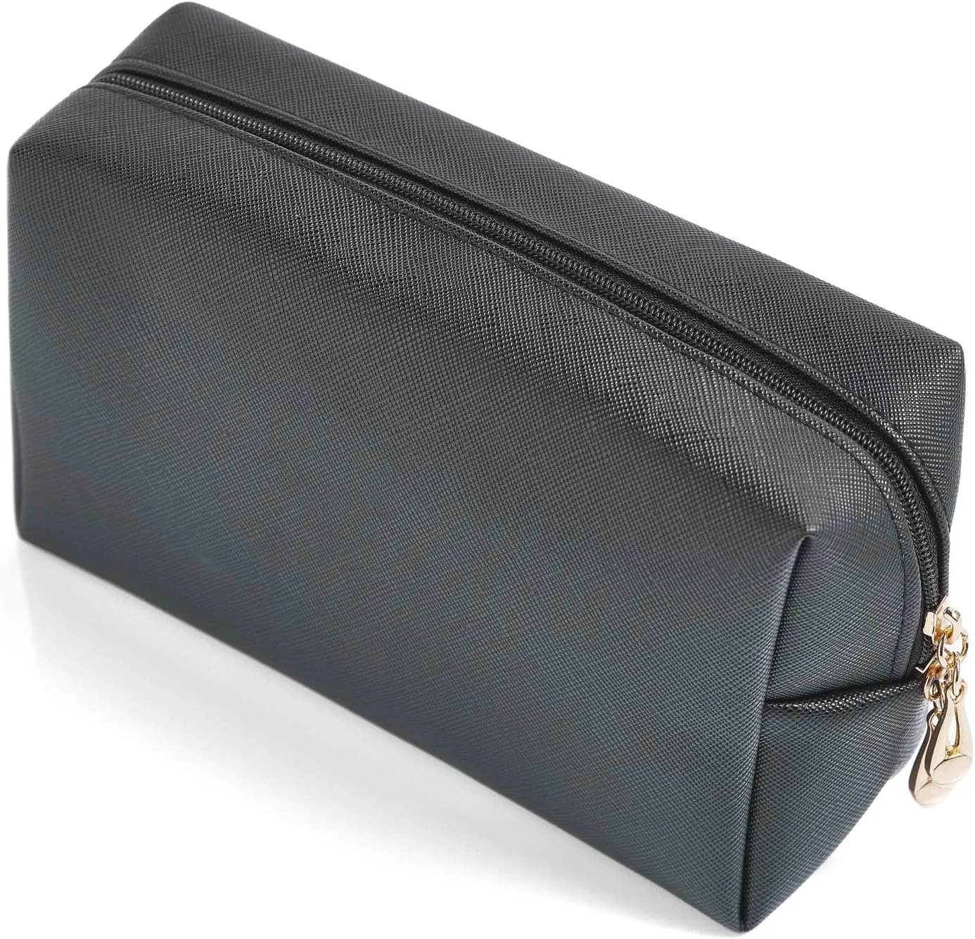 PU Leather Cosmetic Bag for Women Minimalism Makeup Bag for Daily Use Portable Storage Purse Small Neat Cosmetic Pouch Water-resistant Toiletry Bag for Travel(Black)