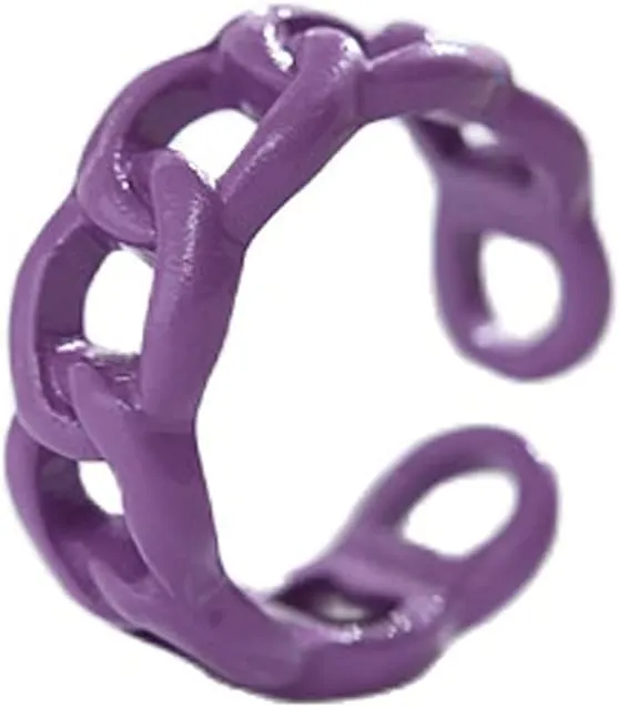 Punk Chunky Open Enameled Colorful Geometric Link Chain Stackable Adjustable Size Finger Ring Set Jewelry for Women Valentine's Day Birthday Gift