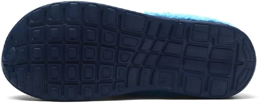 QISHENG Men's Women Mules Clogs Slip On Garden Shoes Fur Lined Slides Flip Flops Warm Winter Slipper Black