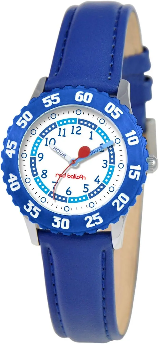 Red Balloon Kids' Bezel Stainless Steel Time Teacher Analog Leather Strap Watch