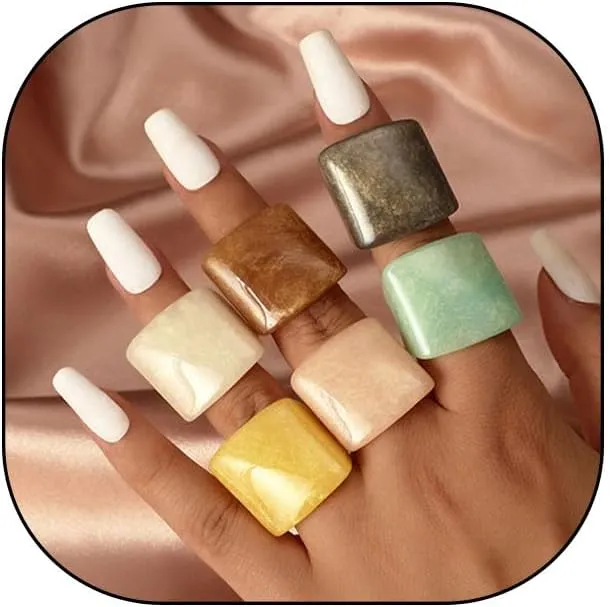 Resin Chunky Rings Set for Women 6pcs Multicolor Transparent Plastic Acrylic Rings Knuckle Stackable Rings Cute Y2k Statement Chunky Resin Rings Trendy Aesthetic Jewelry Set