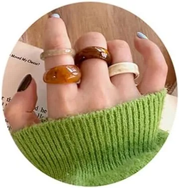 Resin Ring Set for Women Colorful Acrylic Chunky Rings Multicolor Knuckle Plain Ring Stackable Resin Ring Fashion Y2k Ring Statement Rings Cute Acrylic Chunky Ring Summer Beach Ring Jewelry