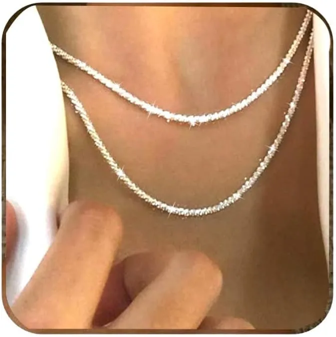 Ronglry Rhinestone Choker Necklace for Women Silver Diamond Choker Necklaces for Women Sparkly Crystal Rhinestone Necklace for Women Silver Chokers for Women Party Prom Wedding Jewelry Accessories