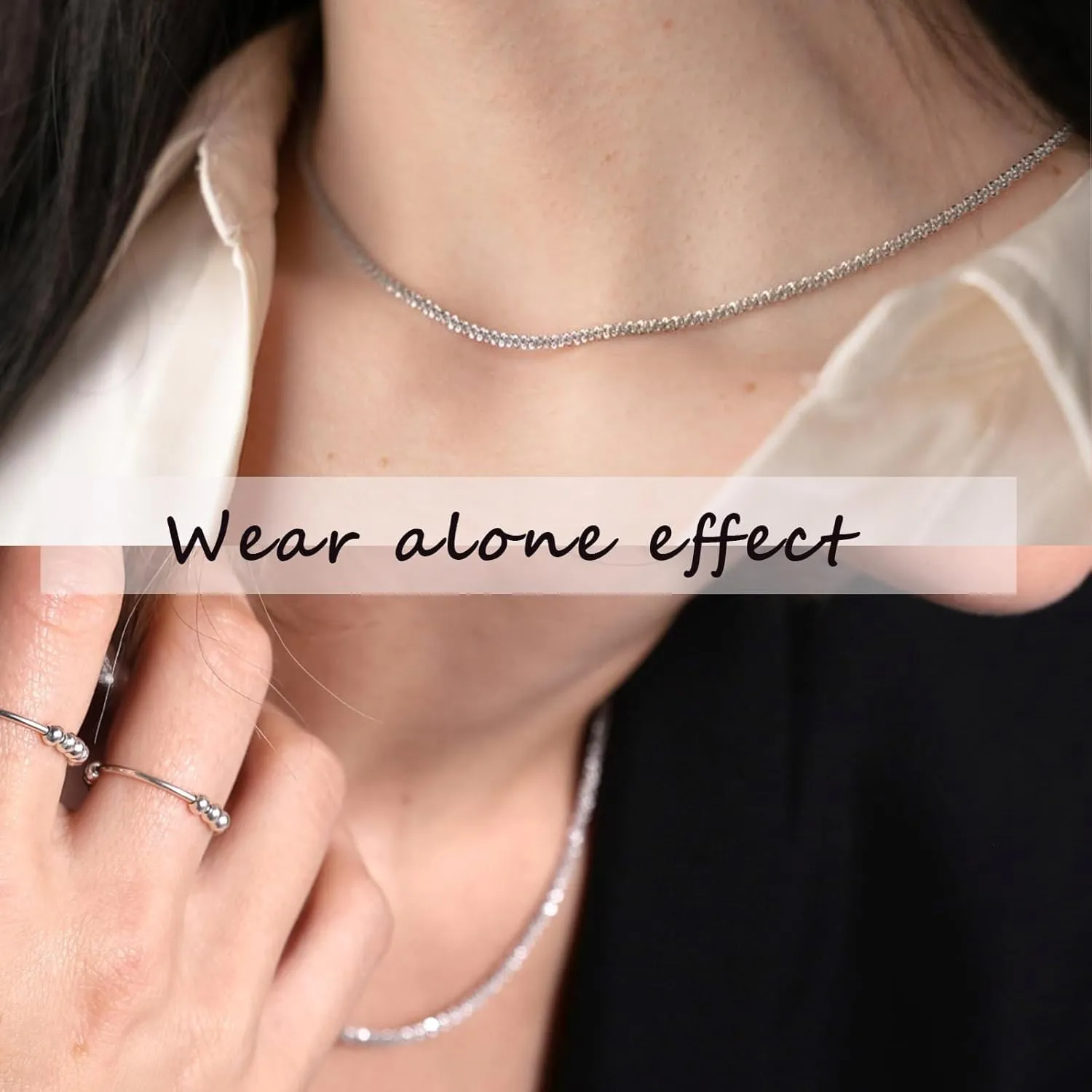 Ronglry Rhinestone Choker Necklace for Women Silver Diamond Choker Necklaces for Women Sparkly Crystal Rhinestone Necklace for Women Silver Chokers for Women Party Prom Wedding Jewelry Accessories