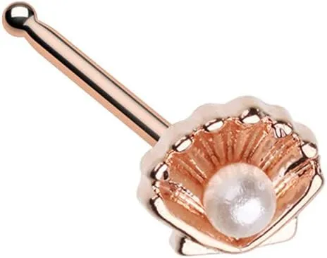 Rose Gold Ariel's Pearl Shell Nose Stud Ring