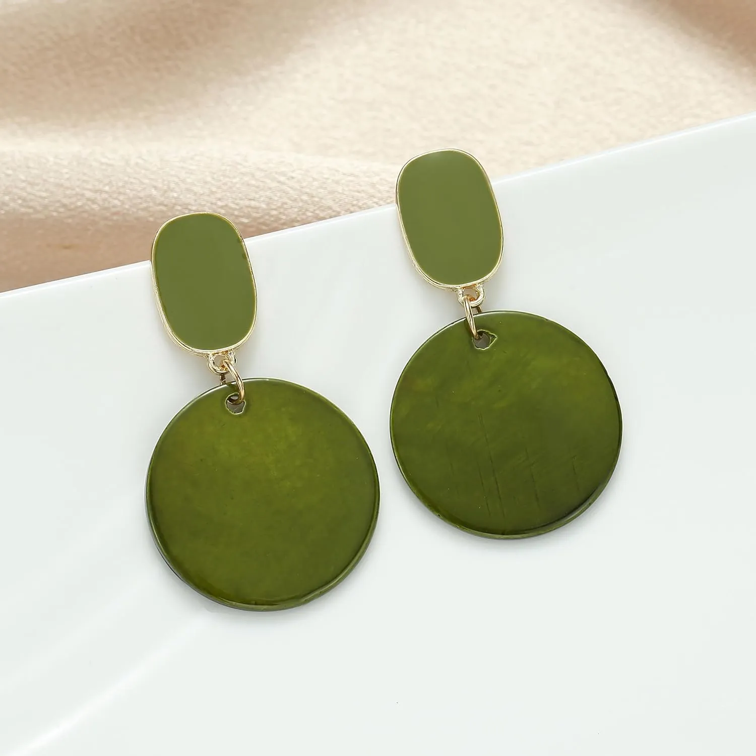 Round Circle Sea Shell Drop Earrings for Women Bohemian Statement Hypoallergenic Stud Dangle Earrings