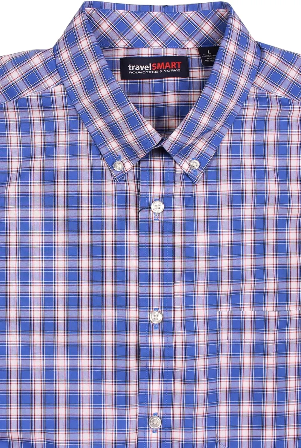 Roundtree & Yorke TravelSMART Men's Big and Tall Short Sleeve Button-Down Shirt Wrinkle Resistant Non-Iron Easy-Care
