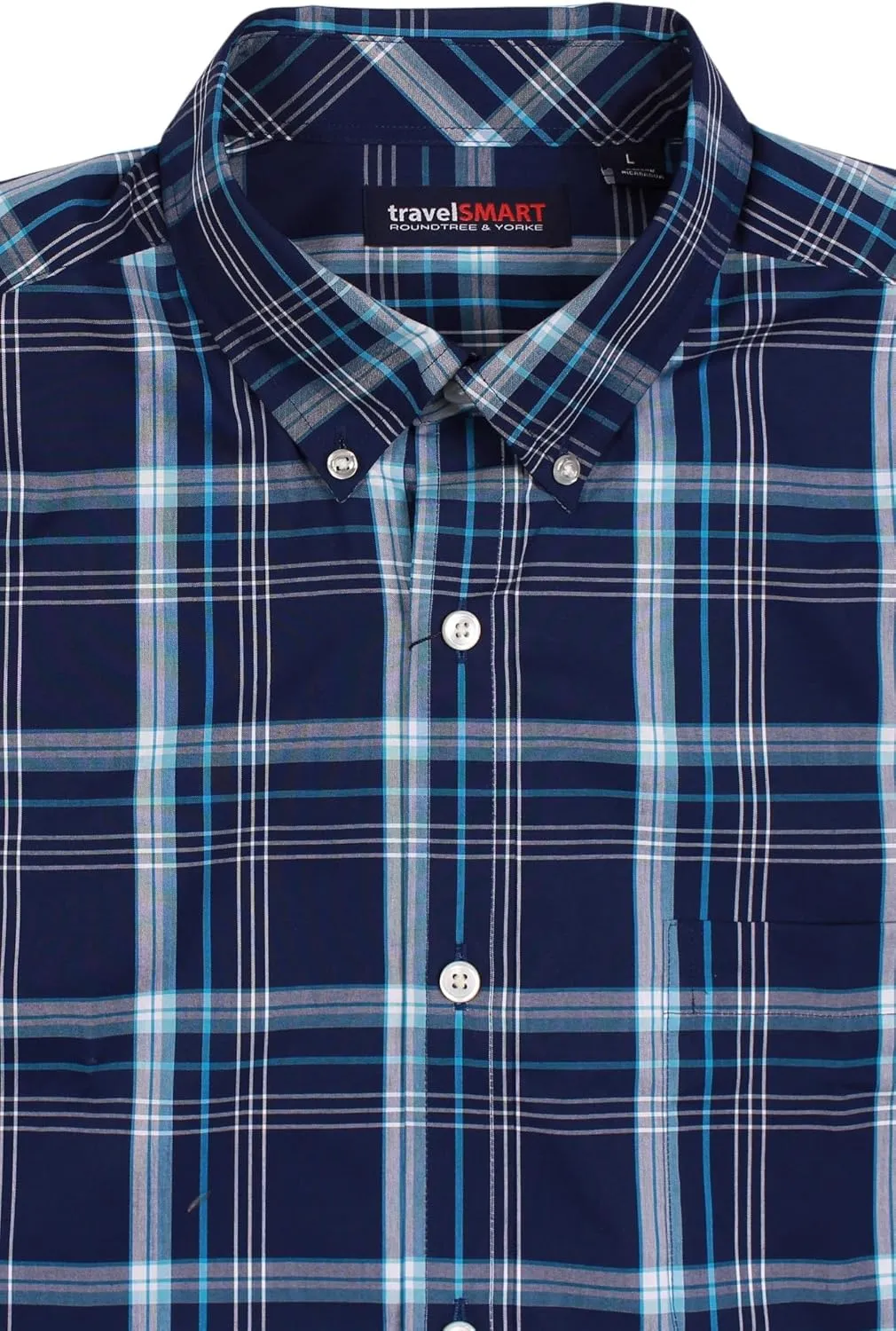 Roundtree & Yorke TravelSMART Men's Short Sleeve Button-Down Shirt Wrinkle Resistant Non-Iron Regular Sizes
