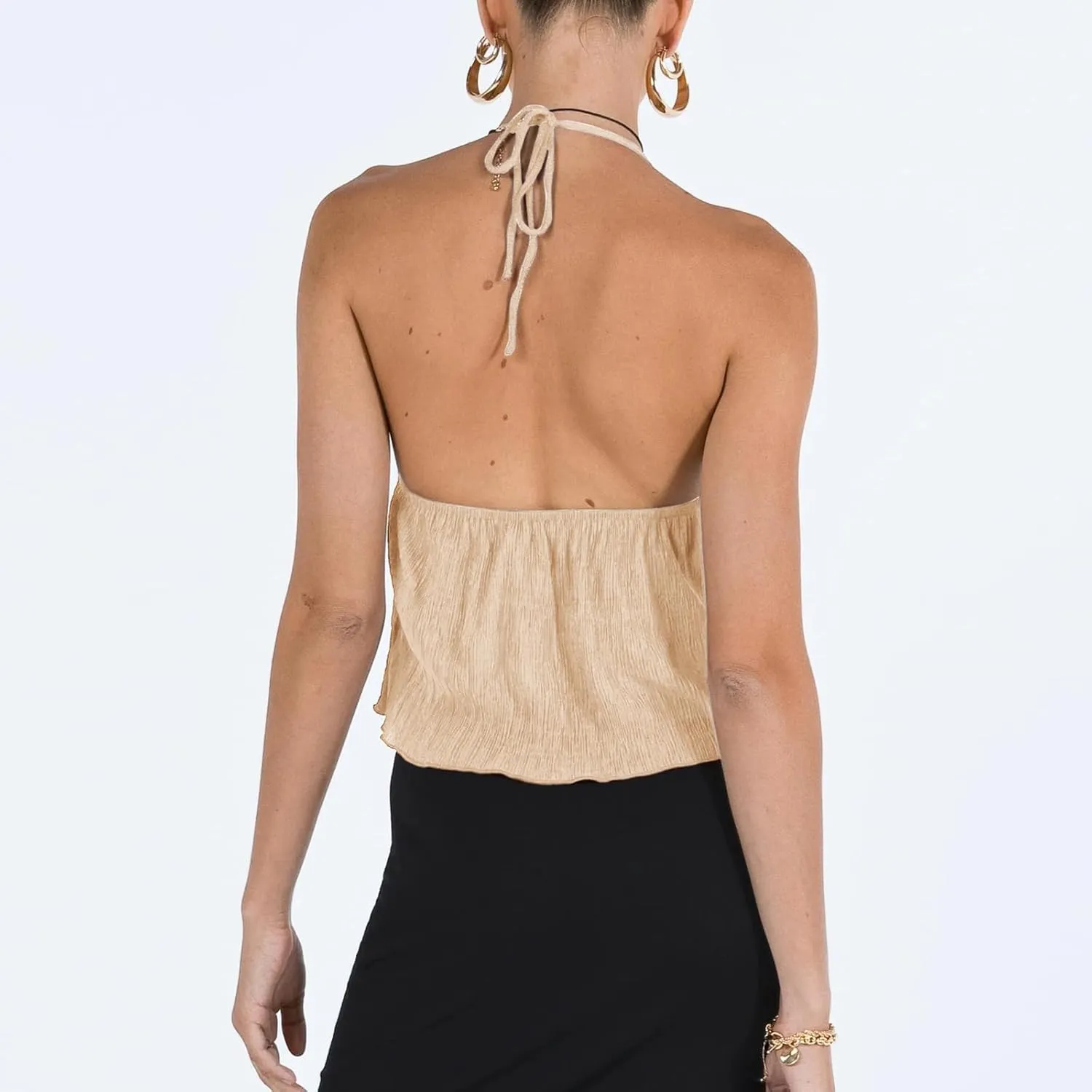 RUEWEY Women Y2K Backless Crop Top Vintage Sexy Tie Up Halter Deep V Neck Spaghetti Strap Cami Top Streetwear?